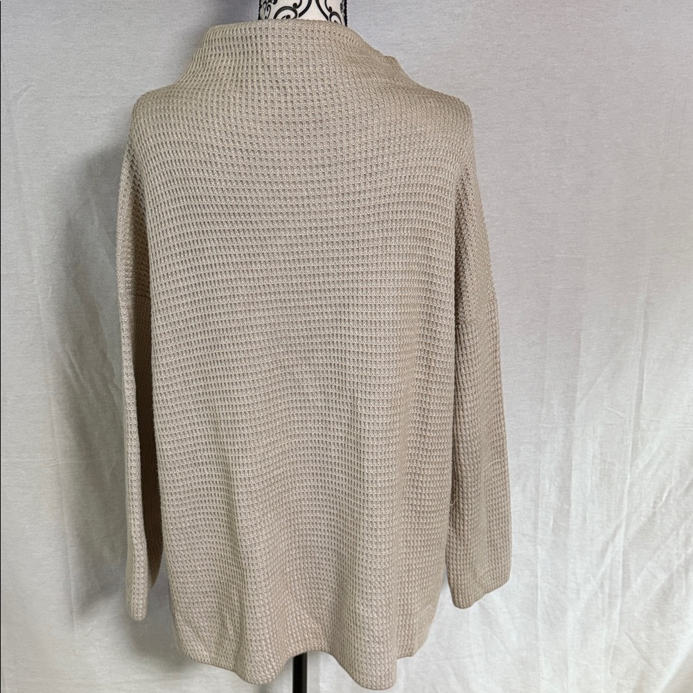 Eileen Fisher Cream Thermal Knit Funnel Neck Organic Cotton Blend Sweater GUC - Picture 4 of 12